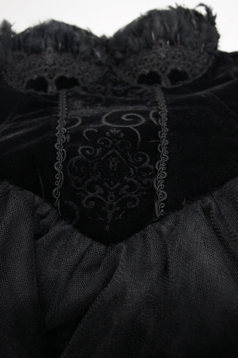 Strapless Dress With Lace Train / Gothic Asymmetry Hem Dress with Feathers - image 7