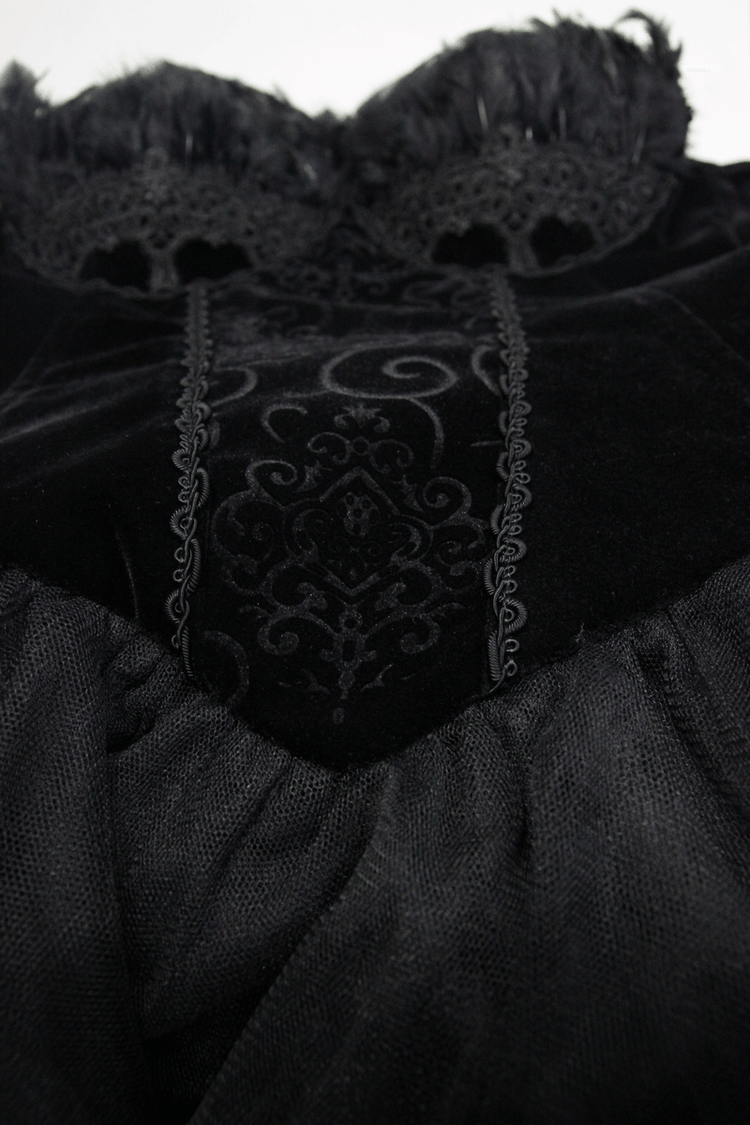 Strapless Dress With Lace Train / Gothic Asymmetry Hem Dress with Feathers - image 7