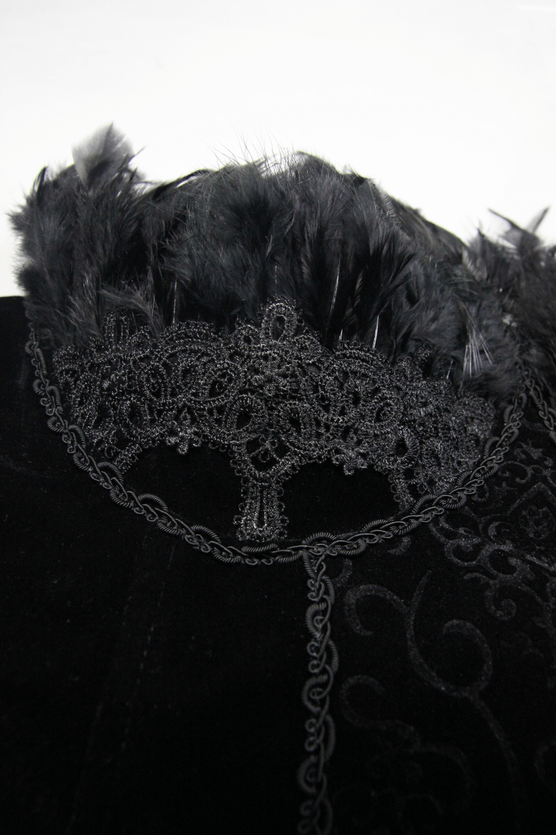 Strapless Dress With Lace Train / Gothic Asymmetry Hem Dress with Feathers - image 8
