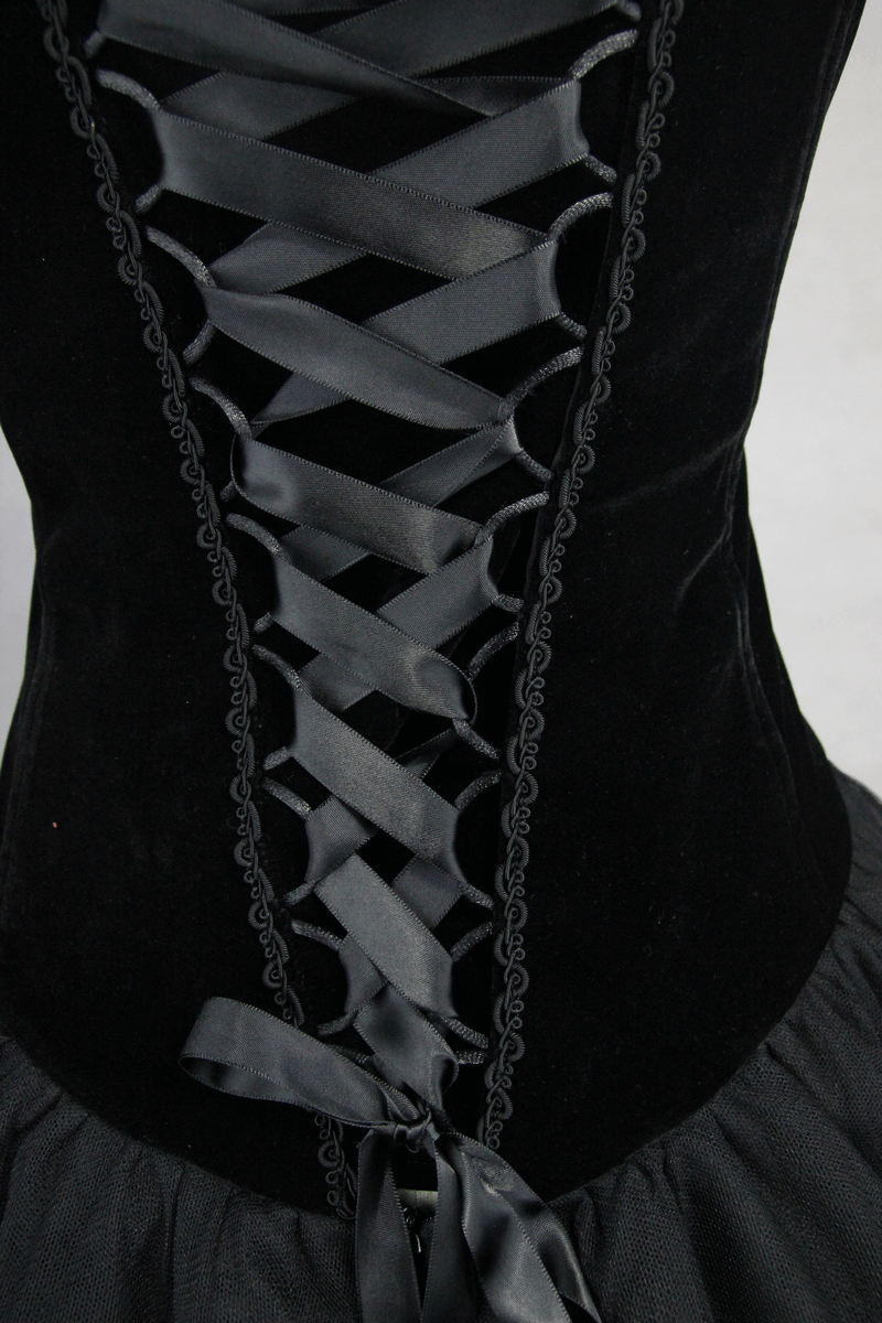 Strapless Dress With Lace Train / Gothic Asymmetry Hem Dress with Feathers - image 10