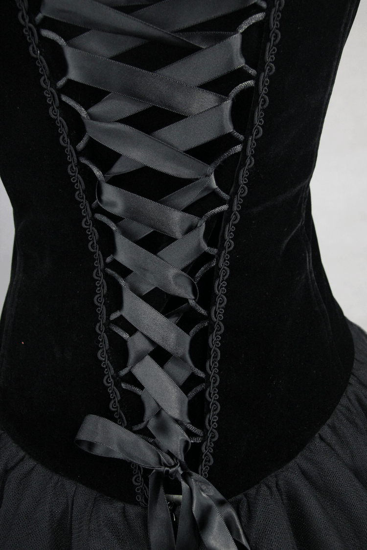 Strapless Dress With Lace Train / Gothic Asymmetry Hem Dress with Feathers - image 10