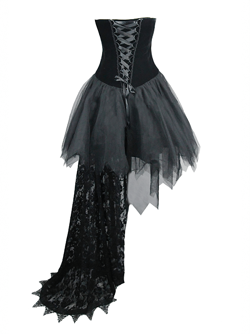 Strapless Dress With Lace Train / Gothic Asymmetry Hem Dress with Feathers - image 5