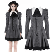 Steampunk Striped Dress with Ruffled Sleeves and Bow - image 3