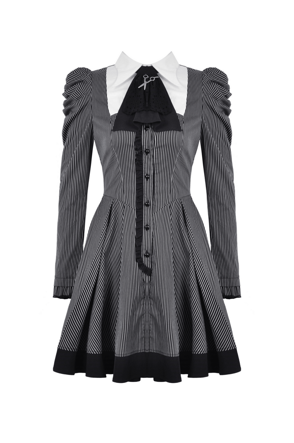 Steampunk Striped Dress with Ruffled Sleeves and Bow - image 4