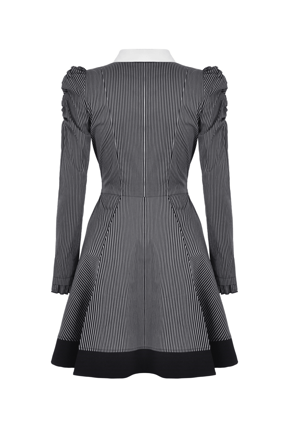 Steampunk Striped Dress with Ruffled Sleeves and Bow - image 5