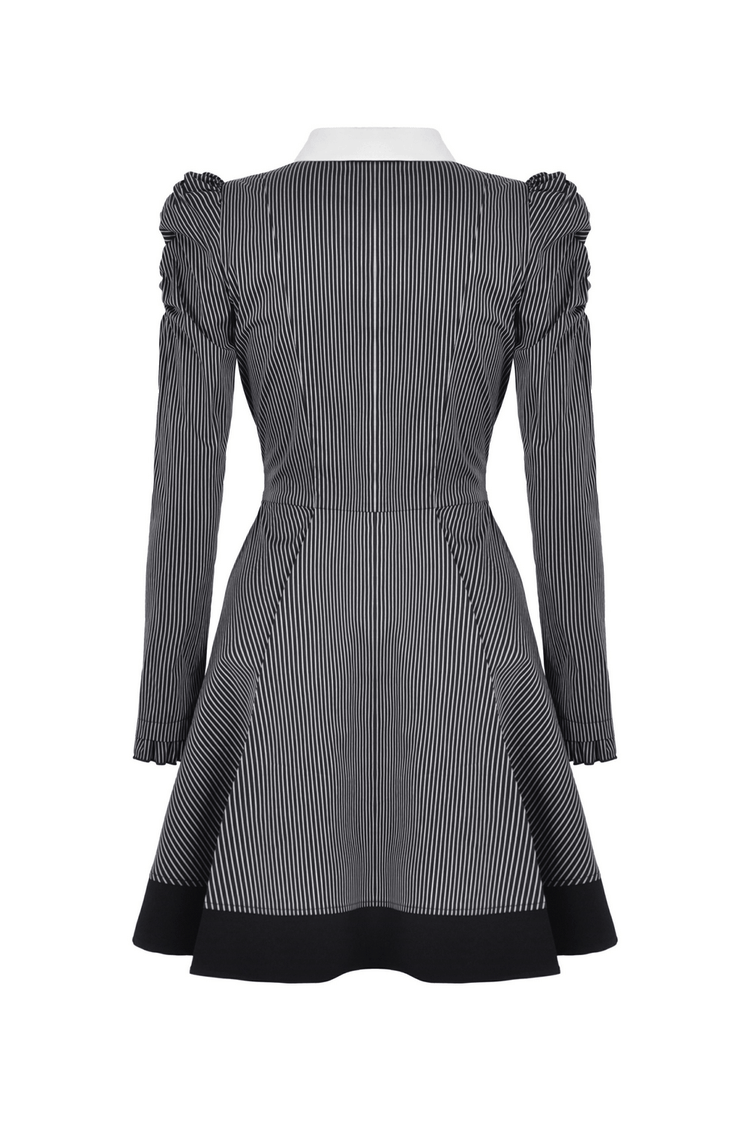 Steampunk Striped Dress with Ruffled Sleeves and Bow - image 5