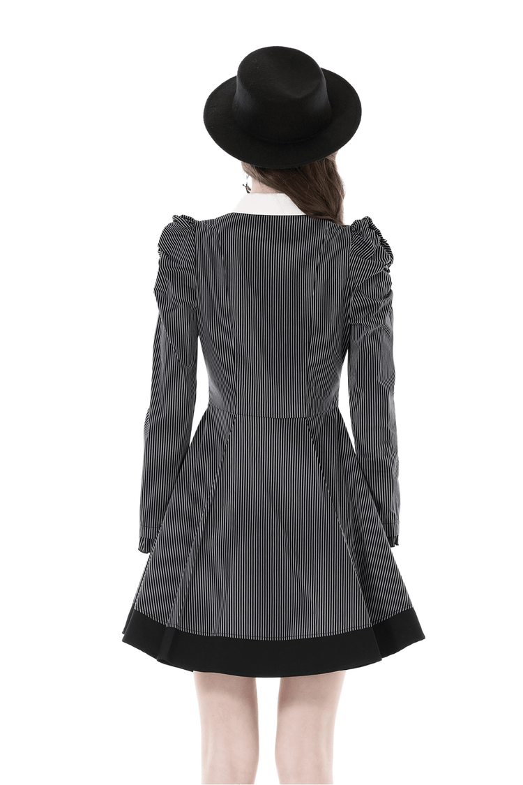 Steampunk Striped Dress with Ruffled Sleeves and Bow - image 2