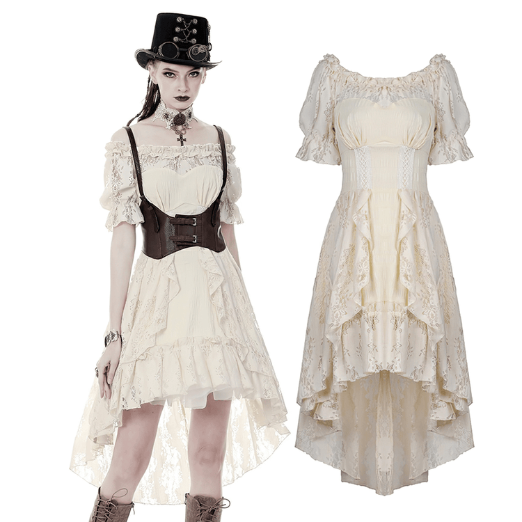 Steampunk Victorian Off-Shoulder Short Sleeves Lace Dress - image 3