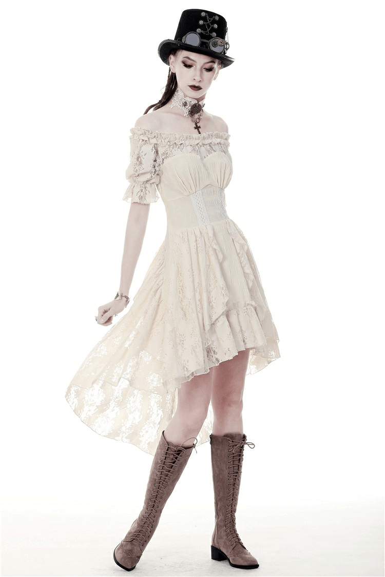 Steampunk Victorian Off-Shoulder Short Sleeves Lace Dress - image 12