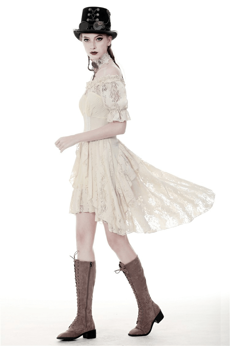 Steampunk Victorian Off-Shoulder Short Sleeves Lace Dress - image 13