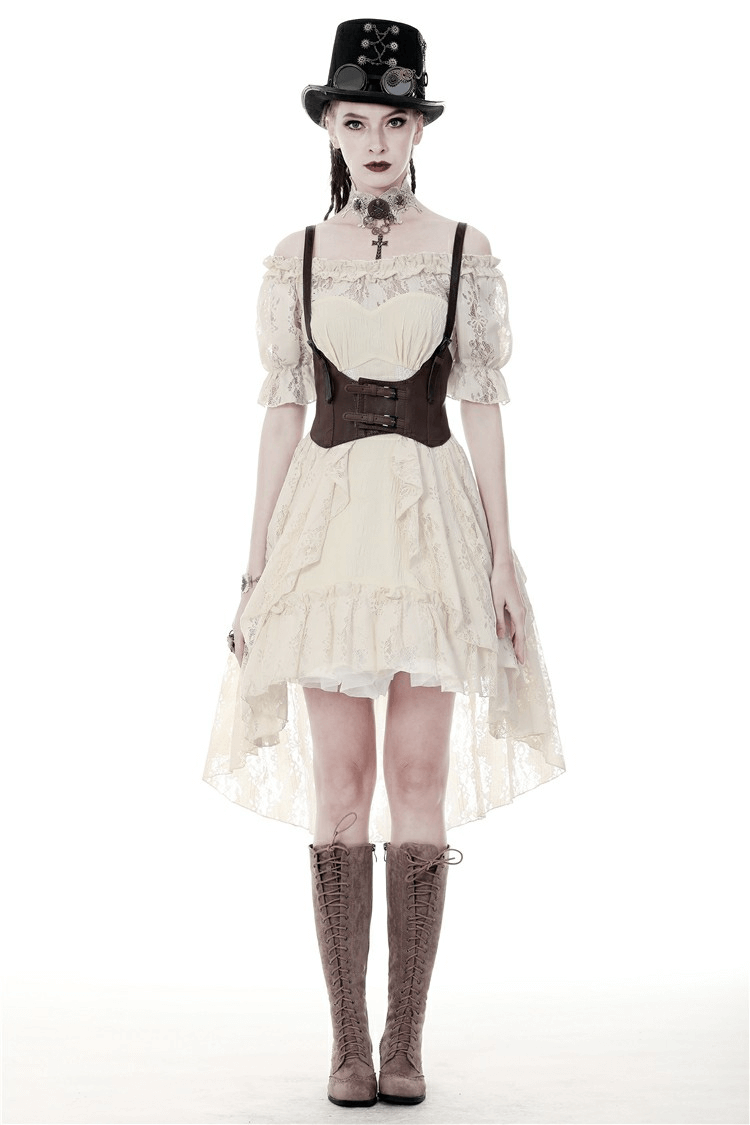Steampunk Victorian Off-Shoulder Short Sleeves Lace Dress - image 14