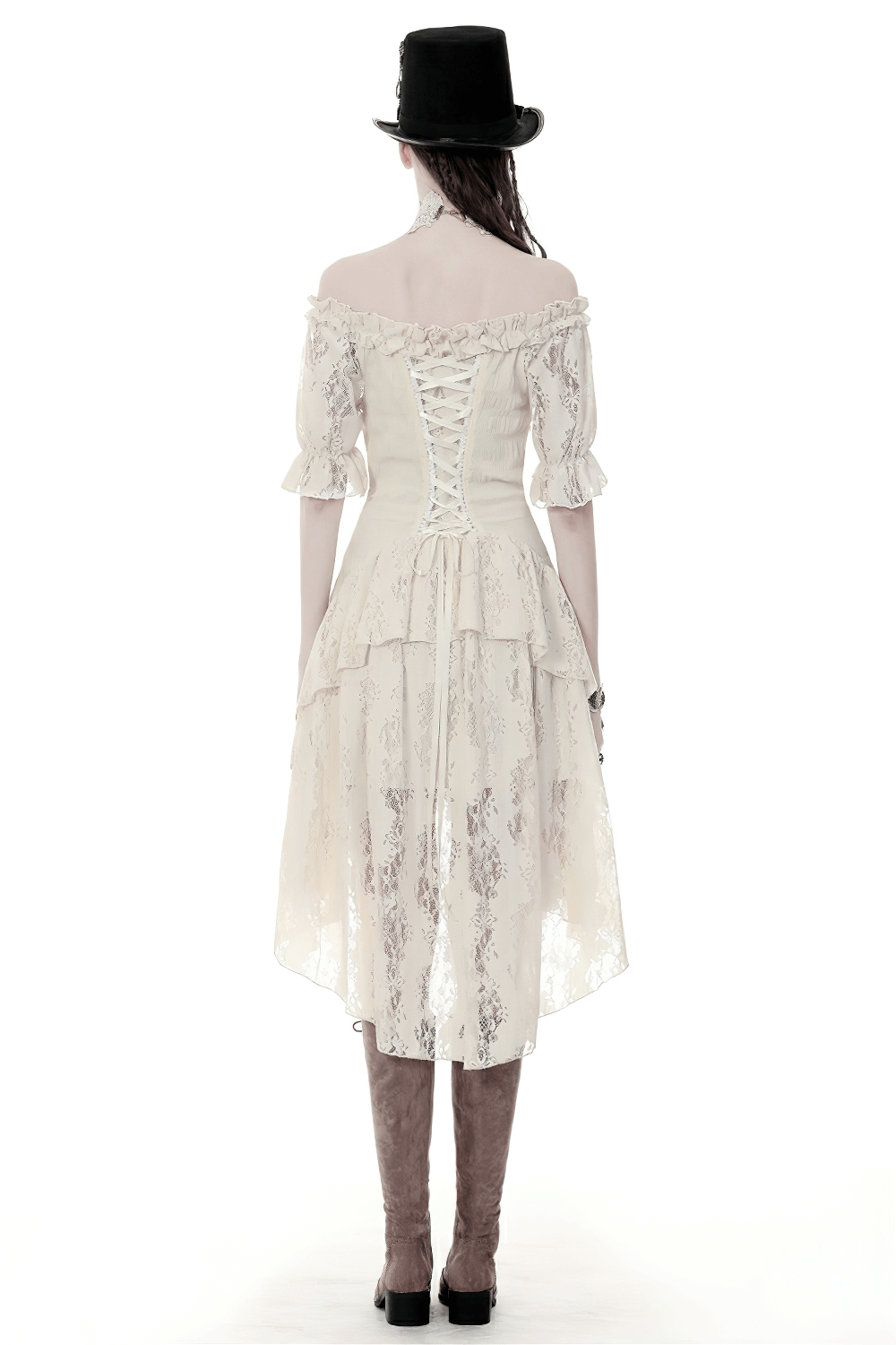 Steampunk Victorian Off-Shoulder Short Sleeves Lace Dress - image 2