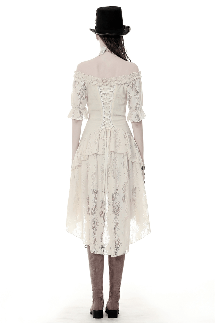 Steampunk Victorian Off-Shoulder Short Sleeves Lace Dress - image 2