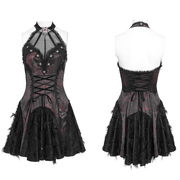 Striking Women's Halter Mini Dress with Corset Lacing Detail - image 3