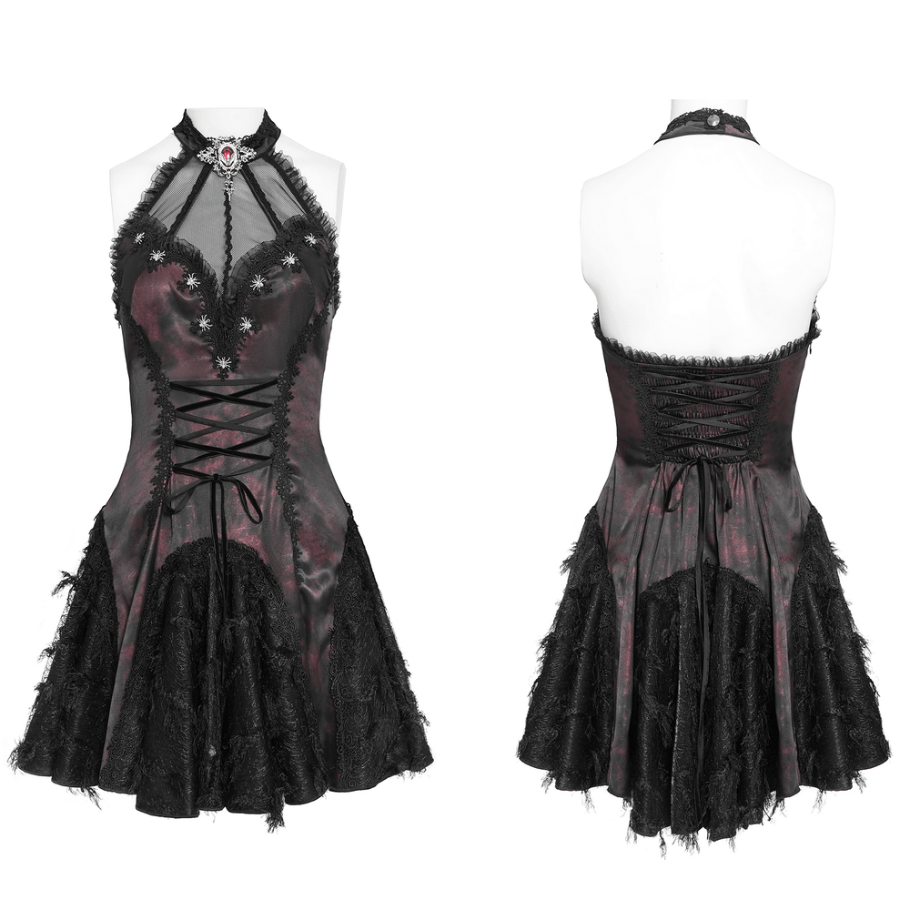 Striking Women's Halter Mini Dress with Corset Lacing Detail - image 3