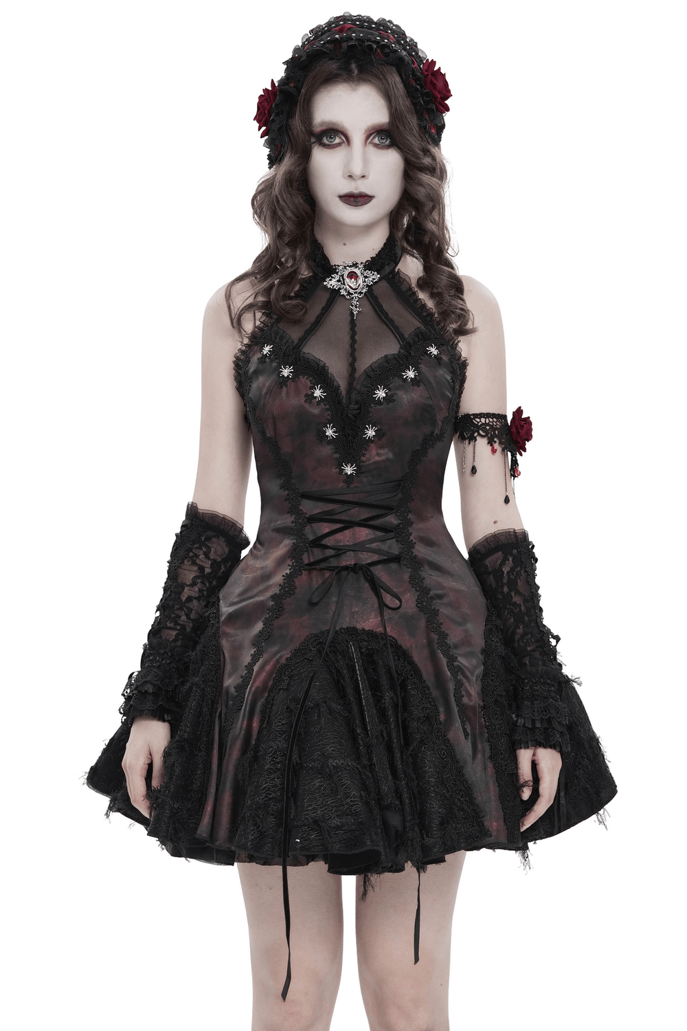Striking Women's Halter Mini Dress with Corset Lacing Detail - image 1