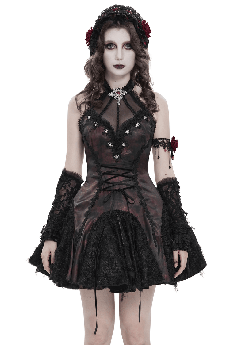 Striking Women's Halter Mini Dress with Corset Lacing Detail - image 1