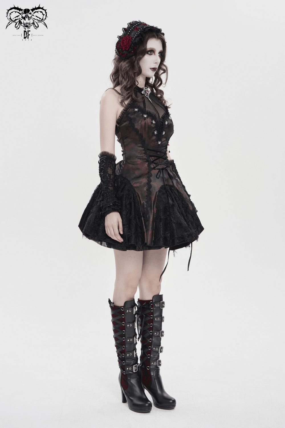Striking Women's Halter Mini Dress with Corset Lacing Detail - image 17