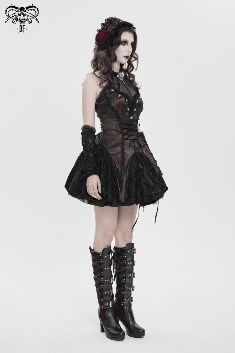 Striking Women's Halter Mini Dress with Corset Lacing Detail - image 17