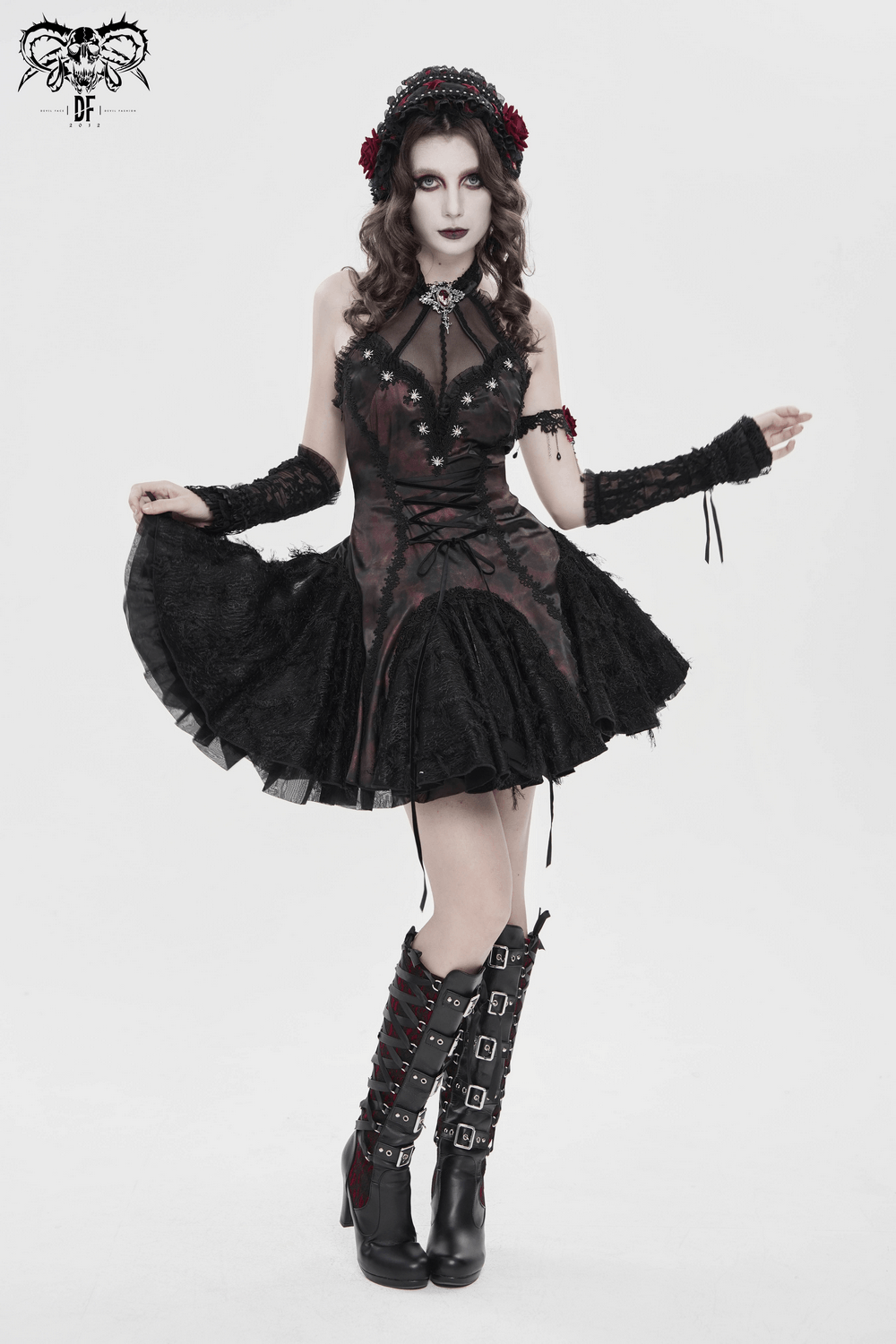 Striking Women's Halter Mini Dress with Corset Lacing Detail - image 19