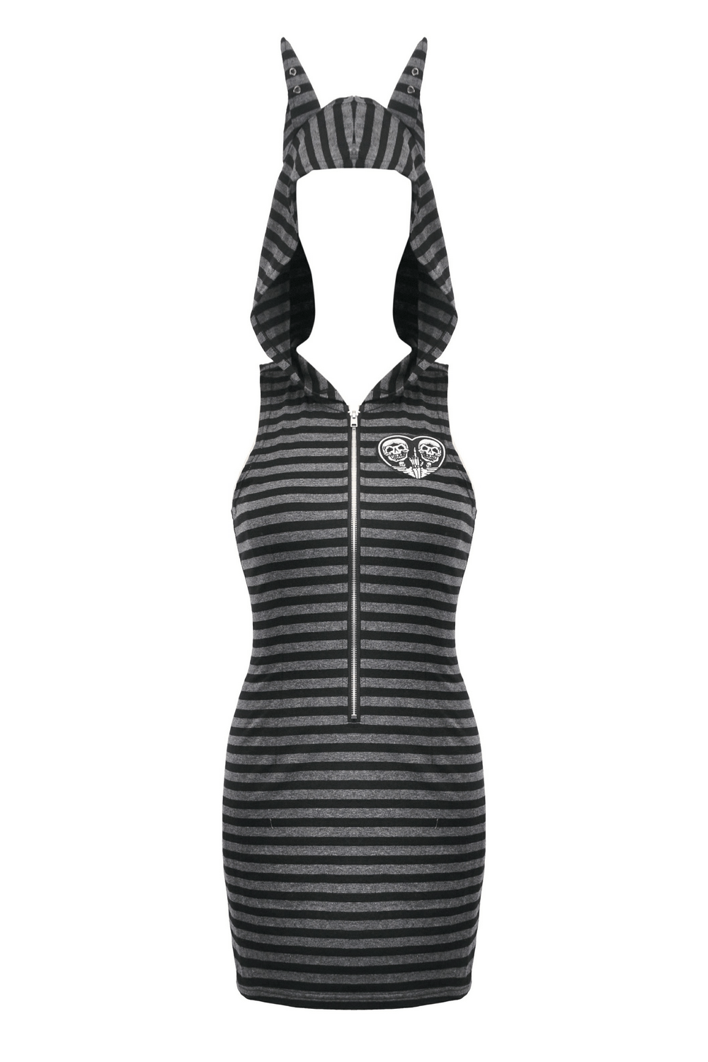 Striped Gothic Hooded Dress with Skull and Heart Detail - image 4
