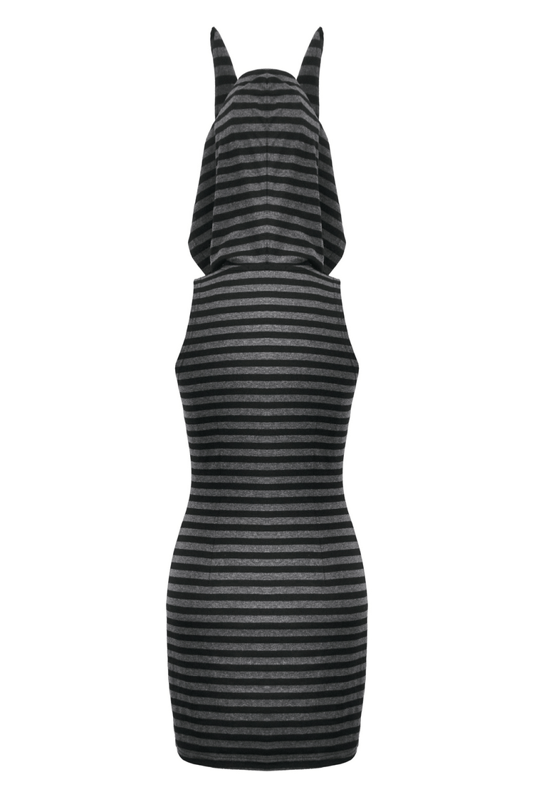 Striped Gothic Hooded Dress with Skull and Heart Detail - image 5
