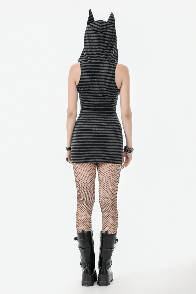 Striped Gothic Hooded Dress with Skull and Heart Detail - image 12
