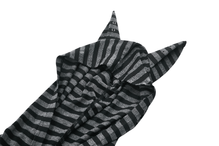 Striped Gothic Hooded Dress with Skull and Heart Detail - image 6