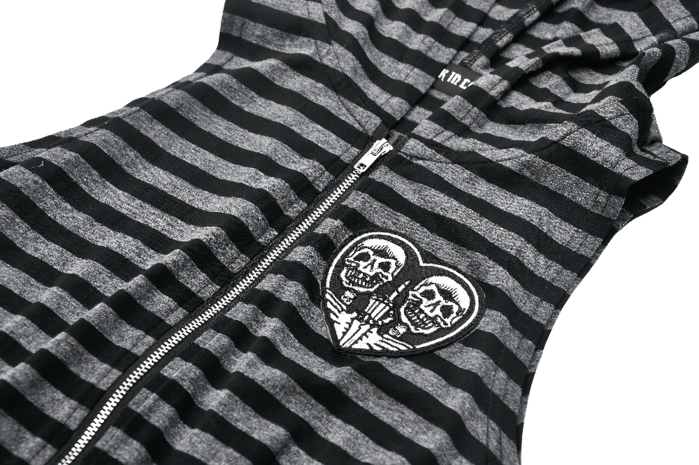 Striped Gothic Hooded Dress with Skull and Heart Detail - image 8