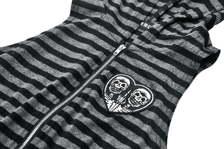 Striped Gothic Hooded Dress with Skull and Heart Detail - image 8