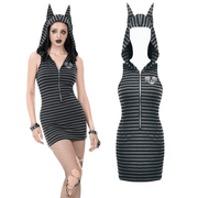Striped Gothic Hooded Dress with Skull and Heart Detail - image 3