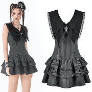 Striped Ruffle Dress with Bow and Lace-Up Back for Women - image 3