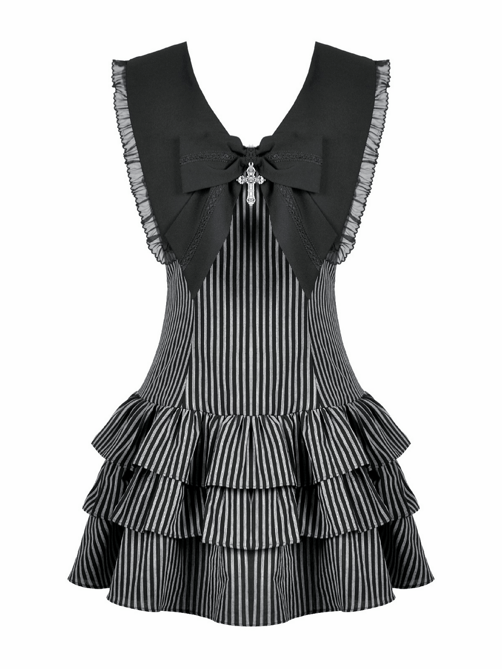 Striped Ruffle Dress with Bow and Lace-Up Back for Women - image 4