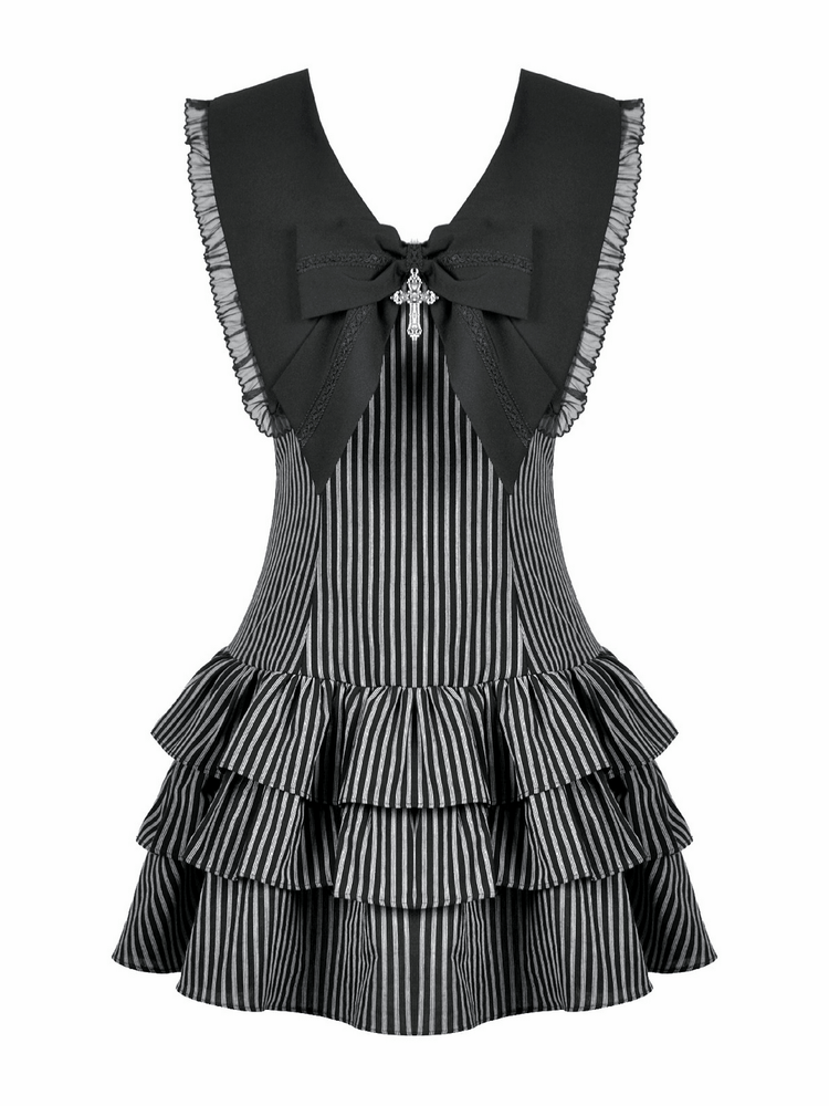 Striped Ruffle Dress with Bow and Lace-Up Back for Women - image 4