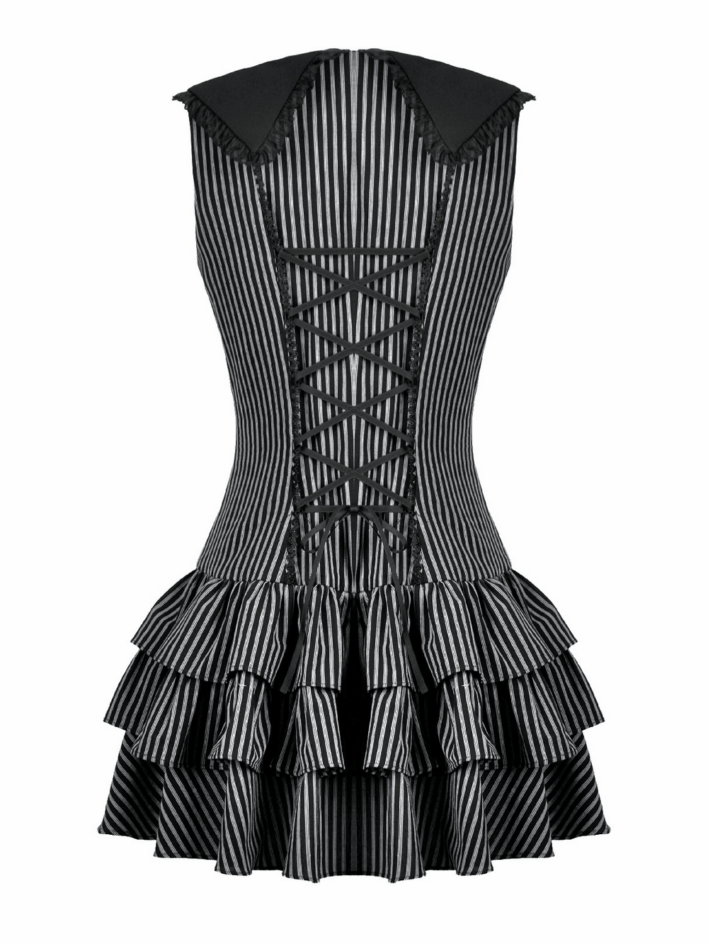Striped Ruffle Dress with Bow and Lace-Up Back for Women - image 5