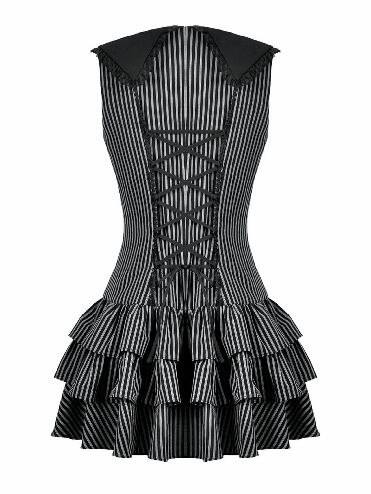 Striped Ruffle Dress with Bow and Lace-Up Back for Women - image 5