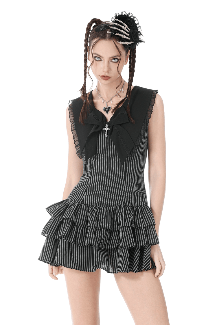Striped Ruffle Dress with Bow and Lace-Up Back for Women - image 1
