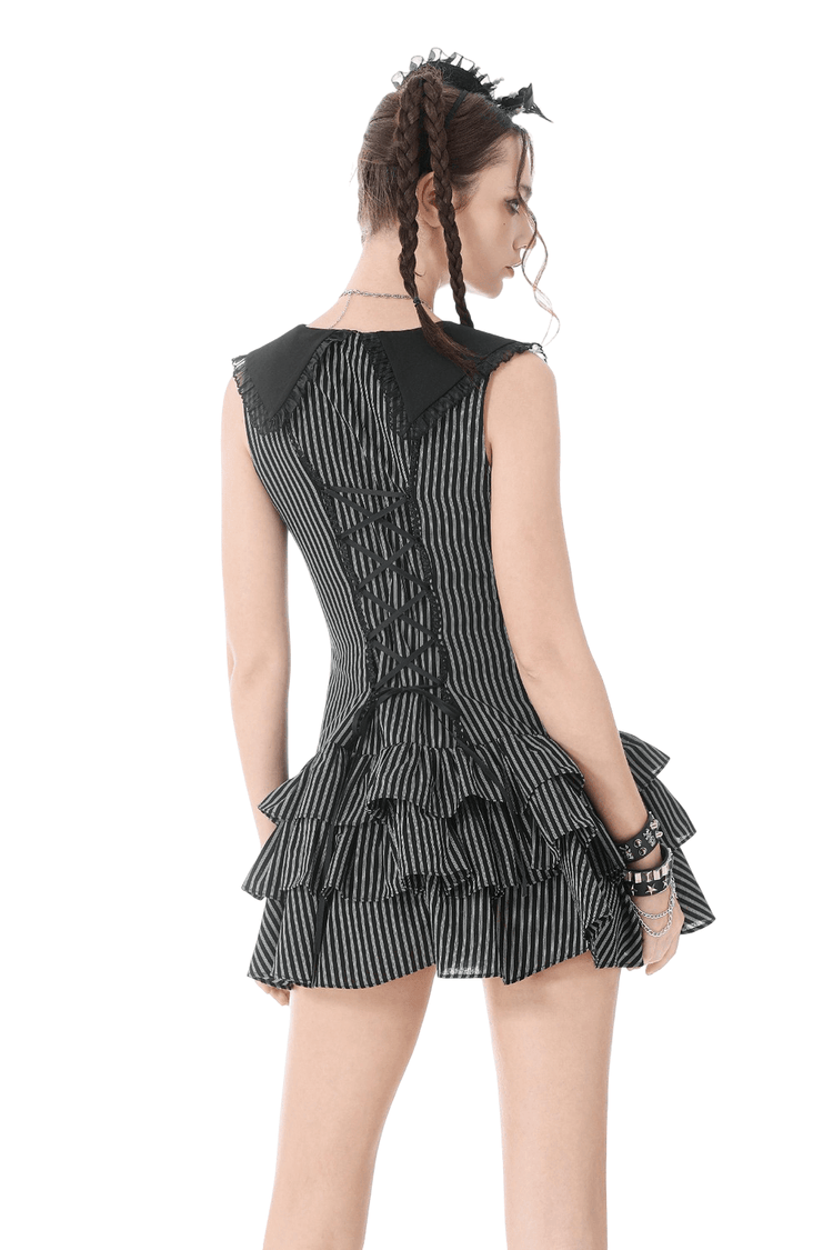 Striped Ruffle Dress with Bow and Lace-Up Back for Women - image 2