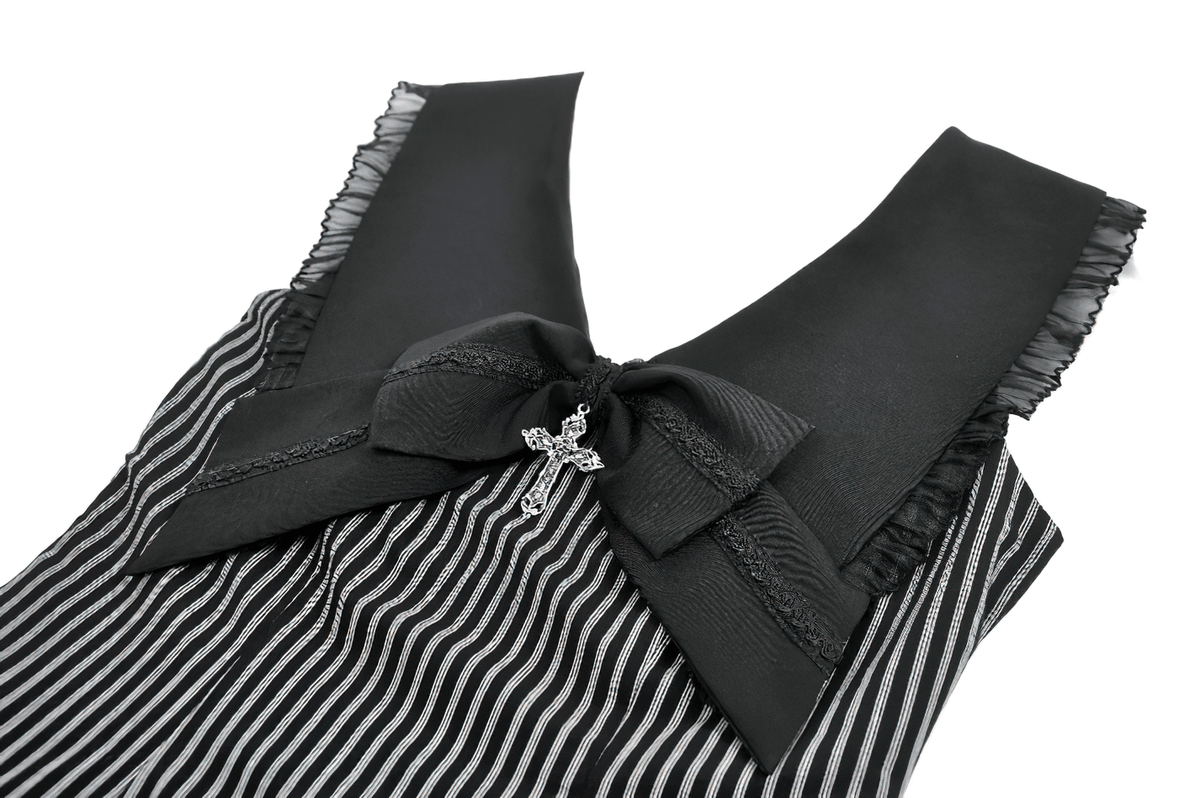 Striped Ruffle Dress with Bow and Lace-Up Back for Women - image 7