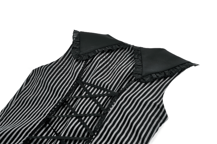 Striped Ruffle Dress with Bow and Lace-Up Back for Women - image 8