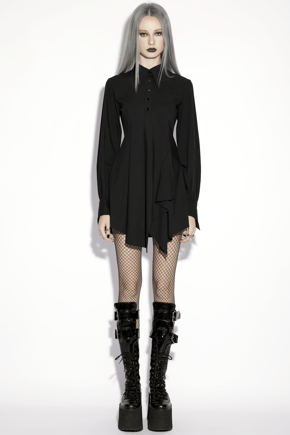 Stylish Black Gothic Asymmetrical Punk Shirt-Dress - image 14