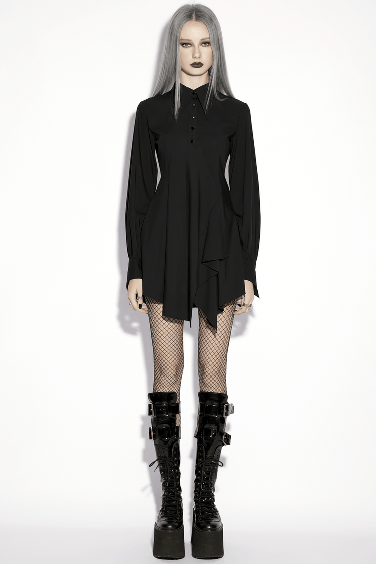Stylish Black Gothic Asymmetrical Punk Shirt-Dress - image 14
