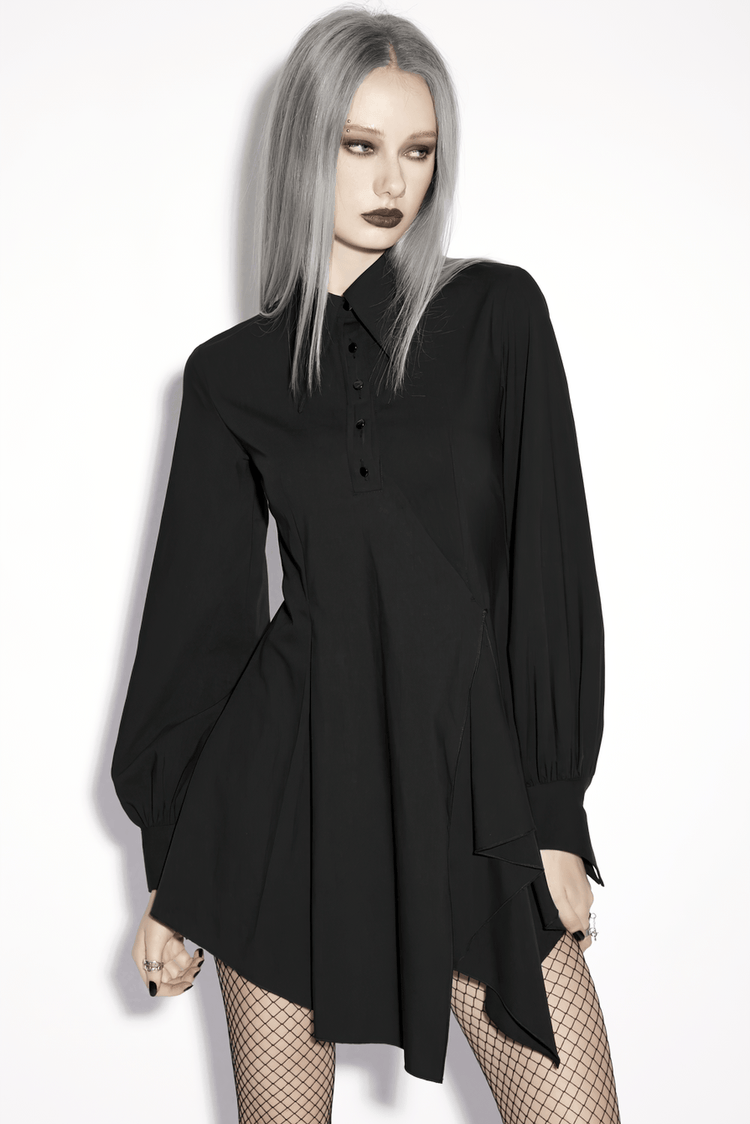 Stylish Black Gothic Asymmetrical Punk Shirt-Dress - image 11