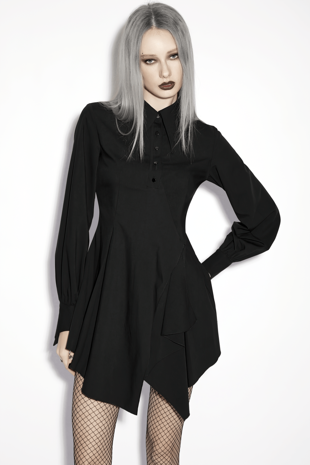 Stylish Black Gothic Asymmetrical Punk Shirt-Dress - image 13