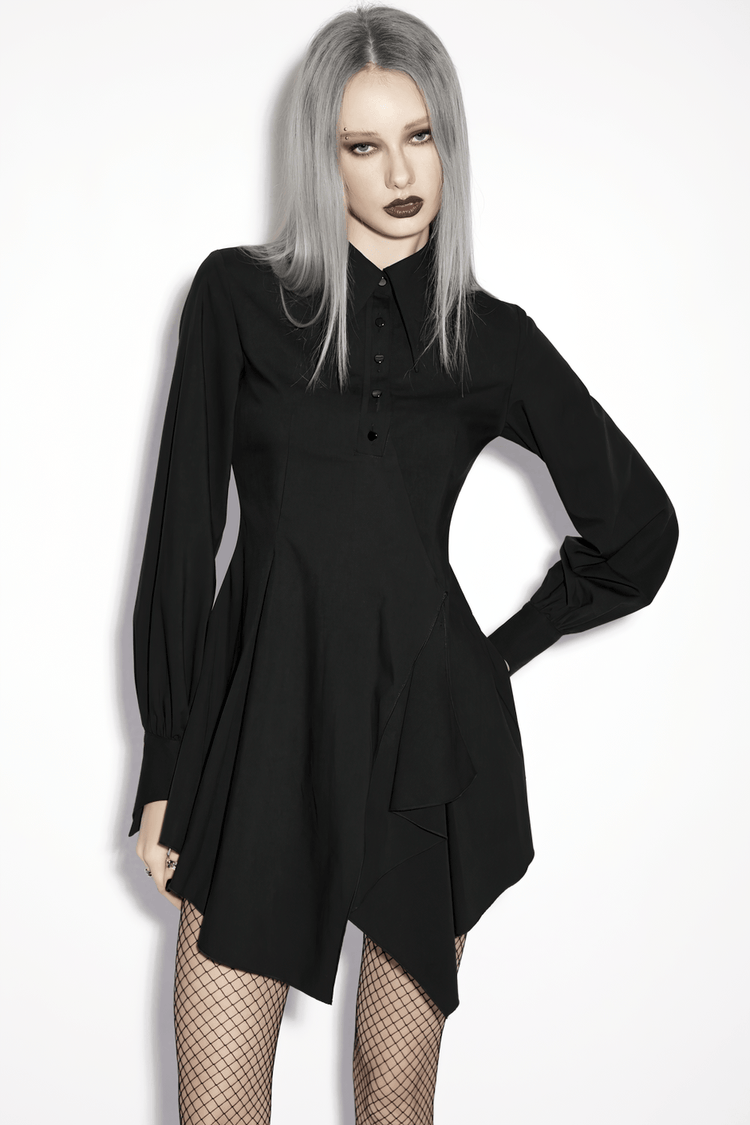 Stylish Black Gothic Asymmetrical Punk Shirt-Dress - image 13