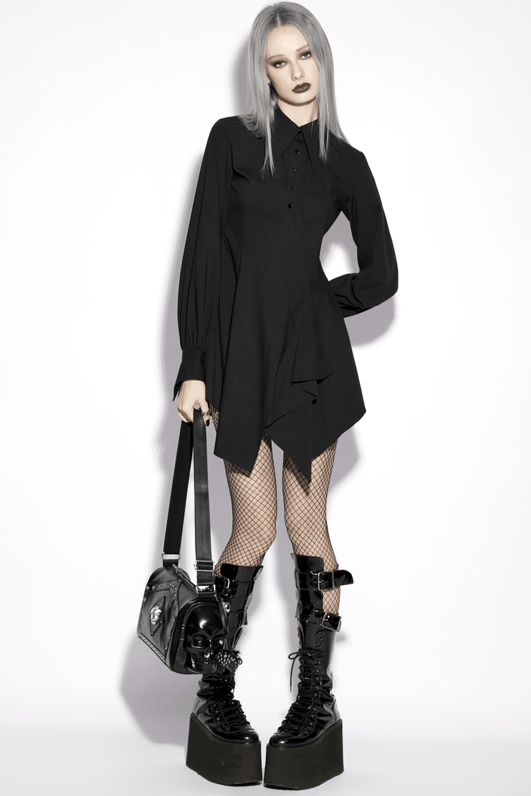 Stylish Black Gothic Asymmetrical Punk Shirt-Dress - image 16