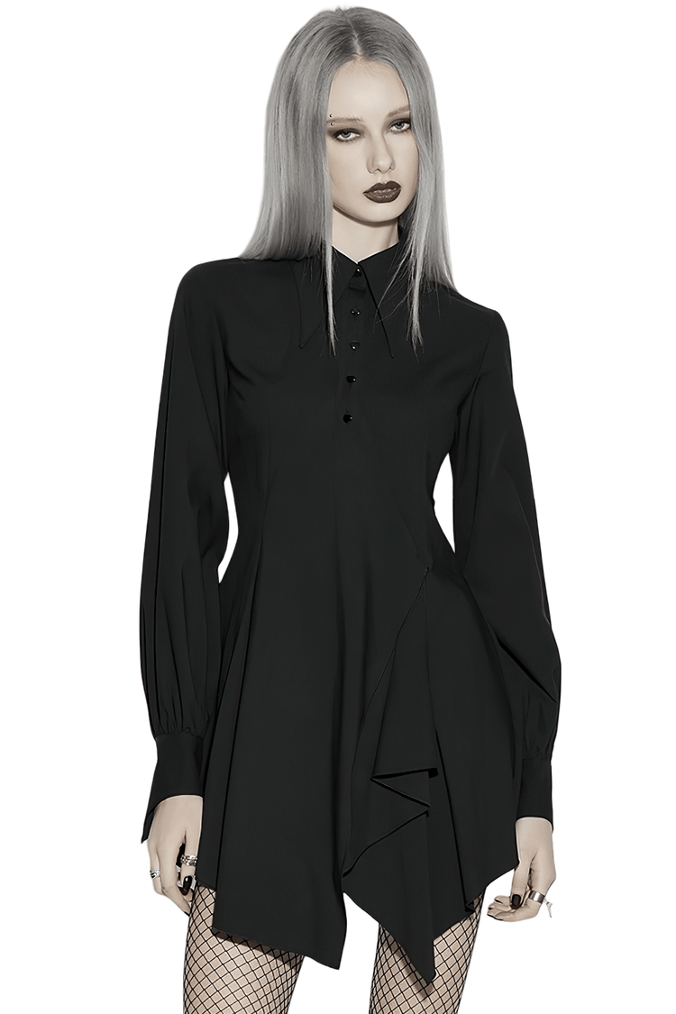 Stylish Black Gothic Asymmetrical Punk Shirt-Dress - image 1