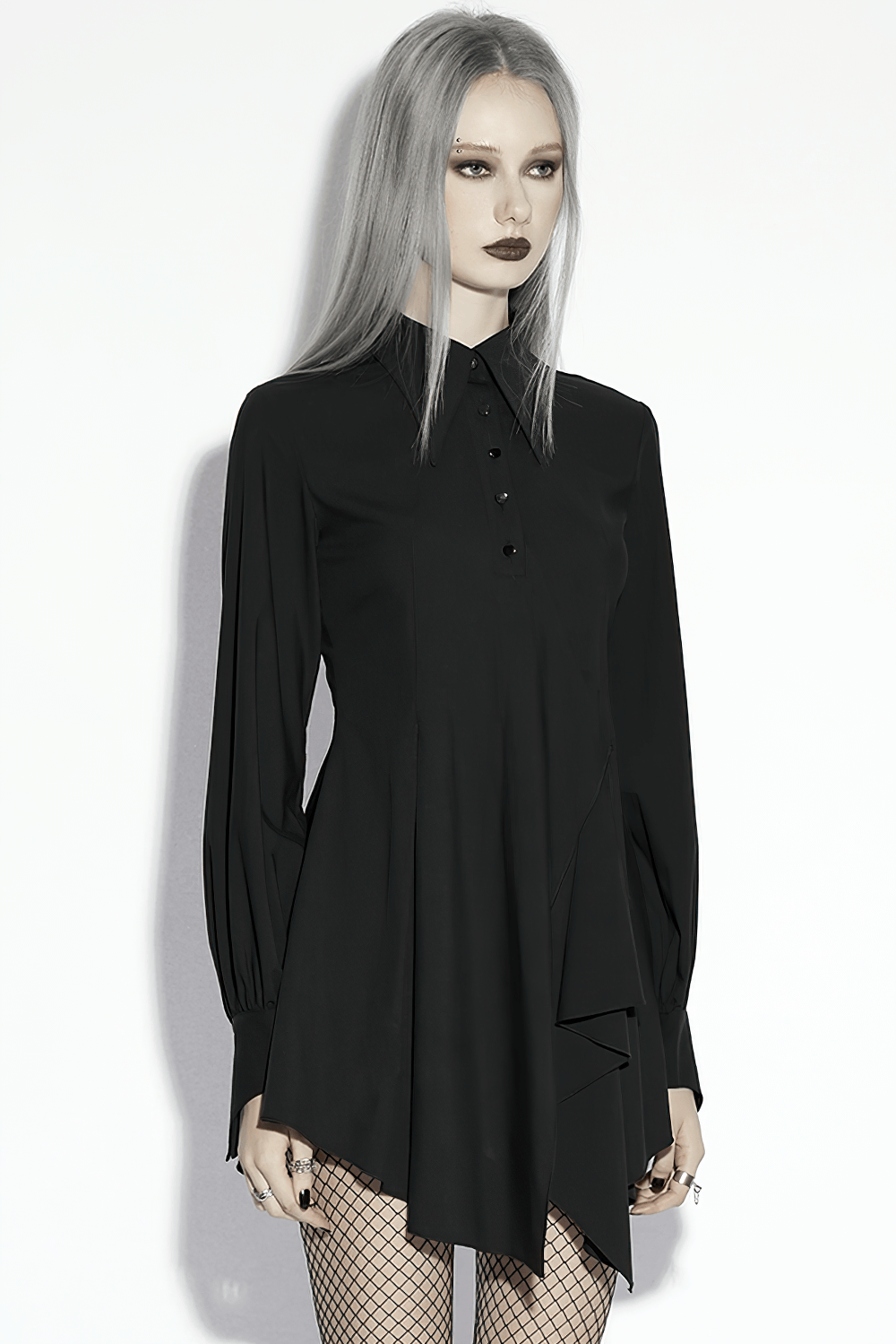 Stylish Black Gothic Asymmetrical Punk Shirt-Dress - image 12