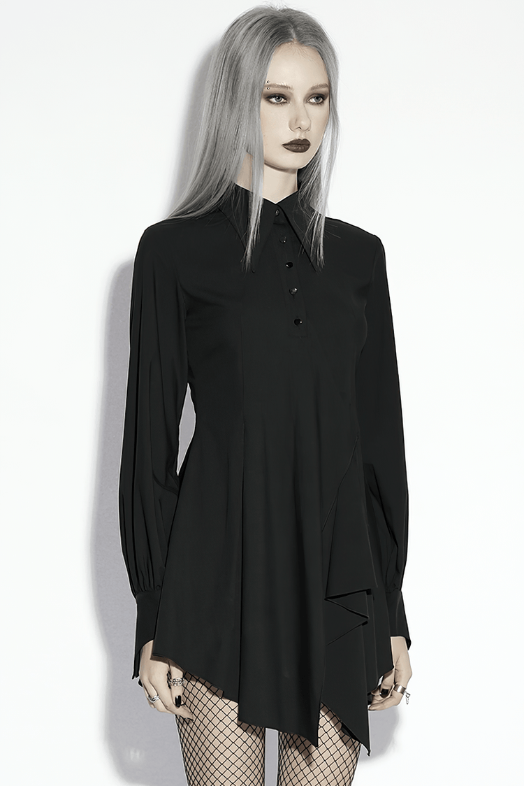 Stylish Black Gothic Asymmetrical Punk Shirt-Dress - image 12