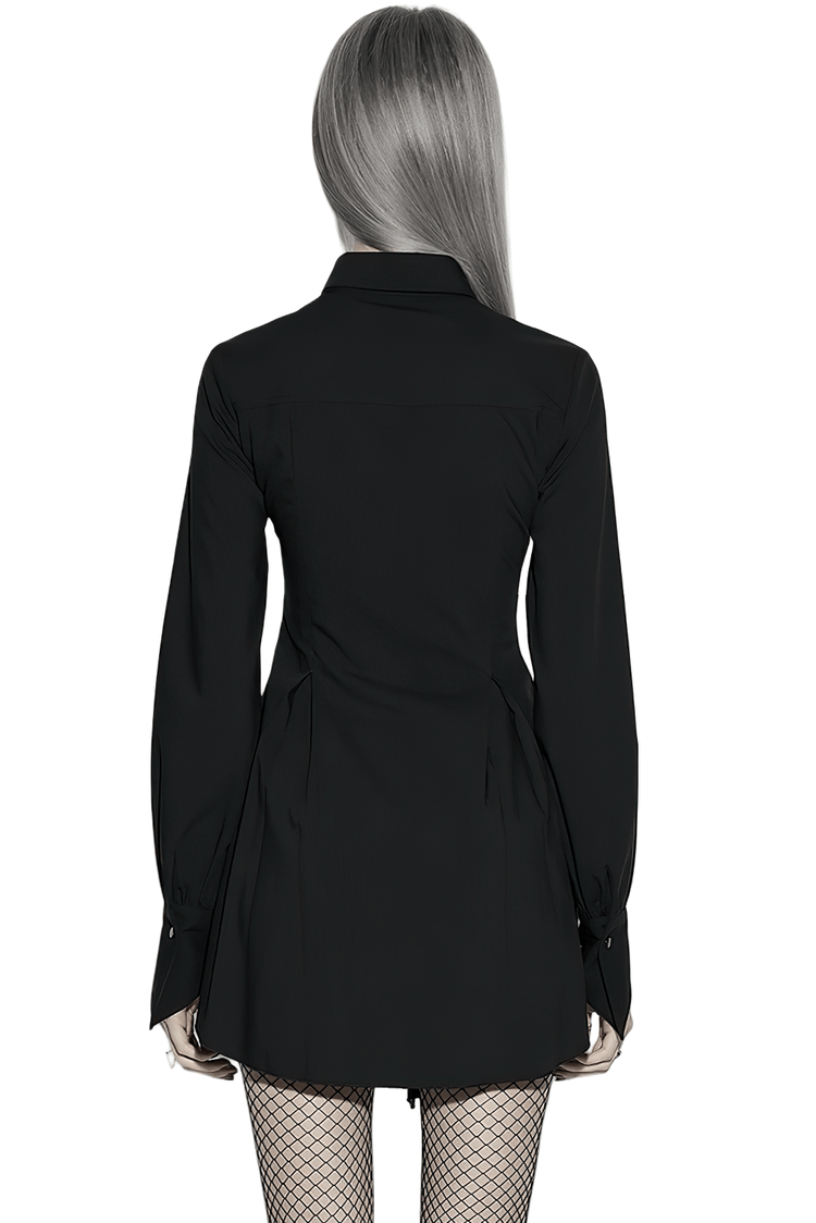 Stylish Black Gothic Asymmetrical Punk Shirt-Dress - image 2